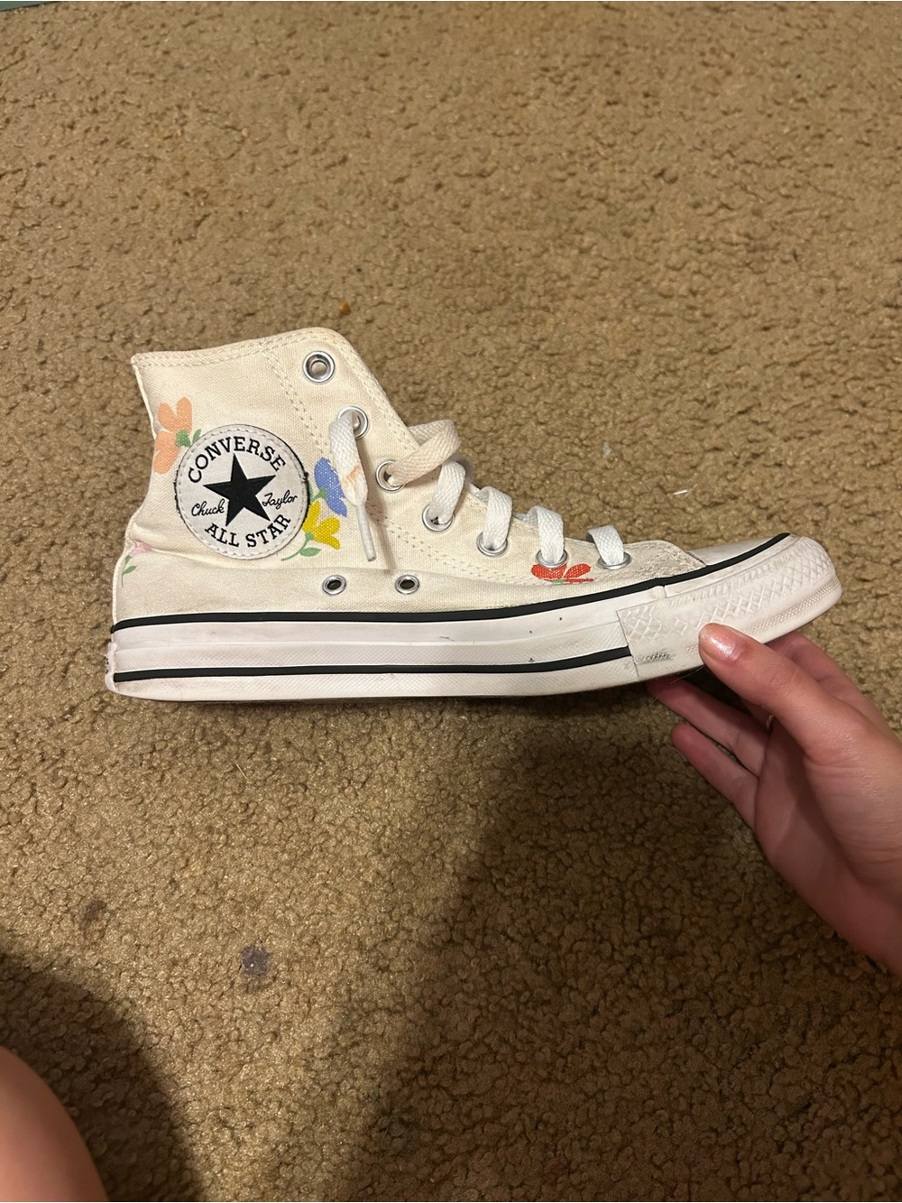 Converse White High-Top All Star Sneakers with Floral Accents